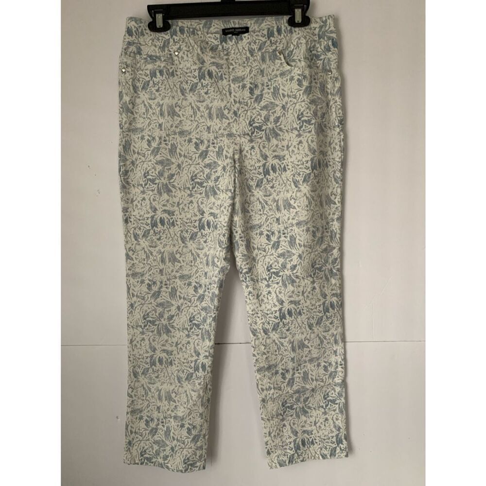 Mario Serrani Italy Light Blue Floral Cropped Pants Pockets Size L - Picture 1 of 10